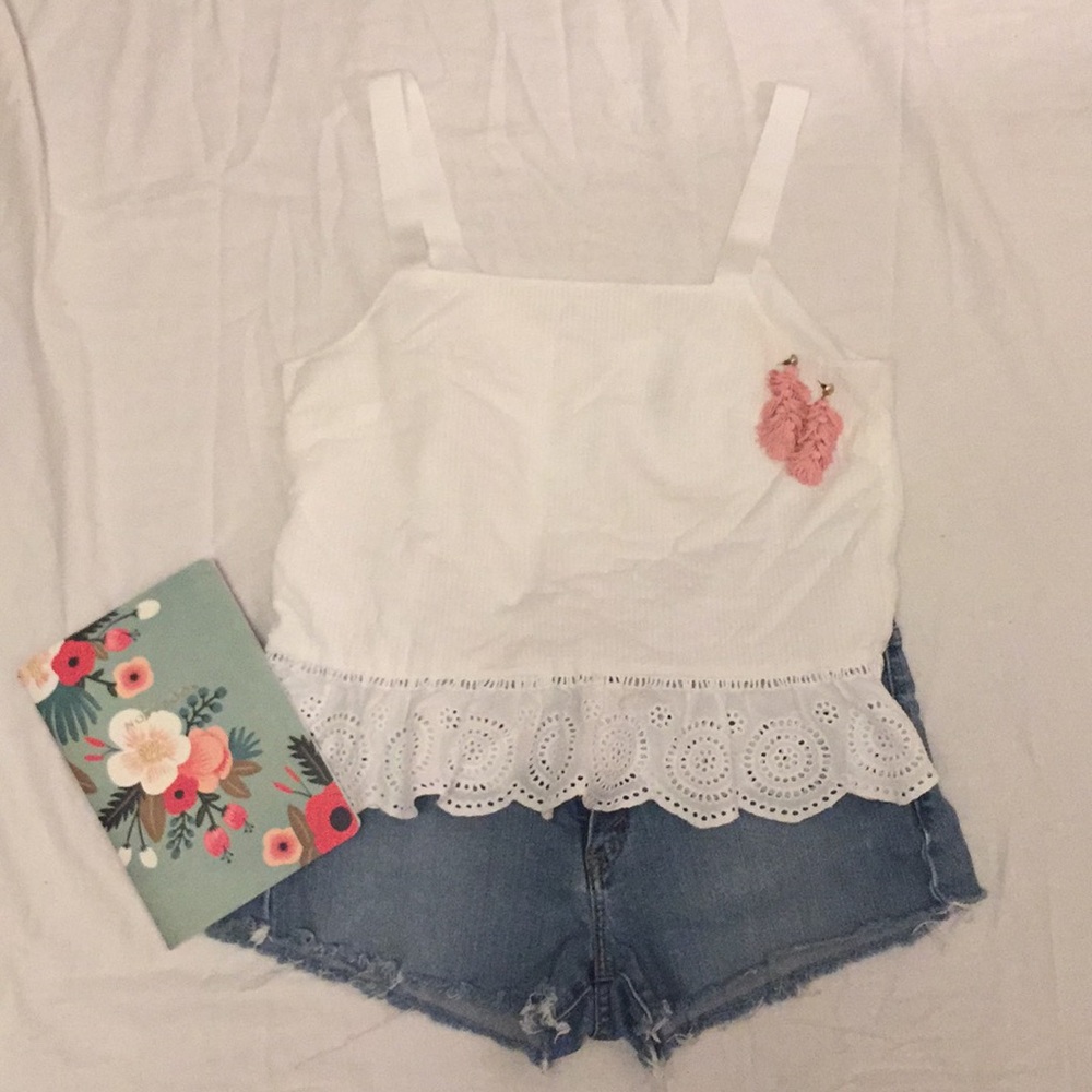 J Crew White tank with eyelet trim